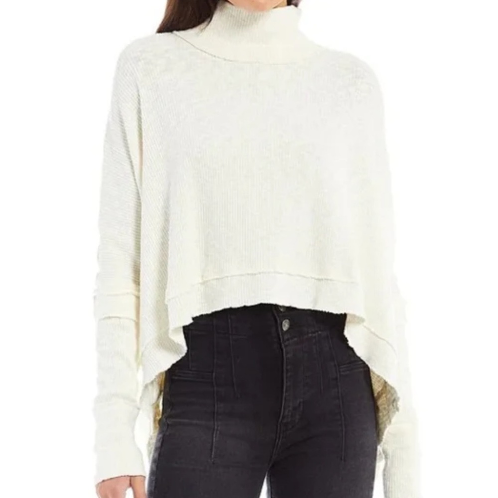 We The Free People Moon Daisy mock neck ribbed pullover OVERSIZED XS NEW ivory